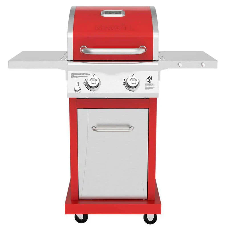 2-Burner Propane Gas Grill, Red �� Stainless Steel, 28,000 BTUs, Compact Design