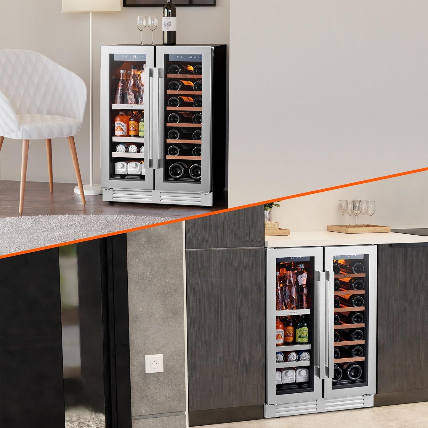 24'' Wine Cooler Refrigerator - 46 Bottle Wine Fridge Dual Zone with Modern Touch Intelligent Digital 40°-65°F Low Noise, Built in or Freestanding Wine Cooler for Home and Kitchen