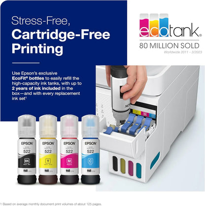 Epson EcoTank ET-4800 Wireless All-in-One Inkjet Printer, White Cartridge-Free, Scanner, Copier, Fax, ADF, Ethernet, Home Office