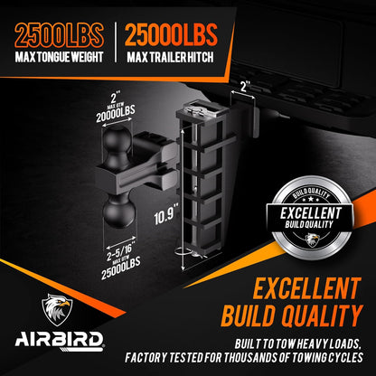 Adjustable Trailer Hitch Fits 2-Inch Receiver, Heavy Duty Tow Hitches (17000 LBS GTW) 6 Inch Drop Truck Hitch Tri-Ball Mount with Hook (1-7/8" x 2" x 2-5/16")