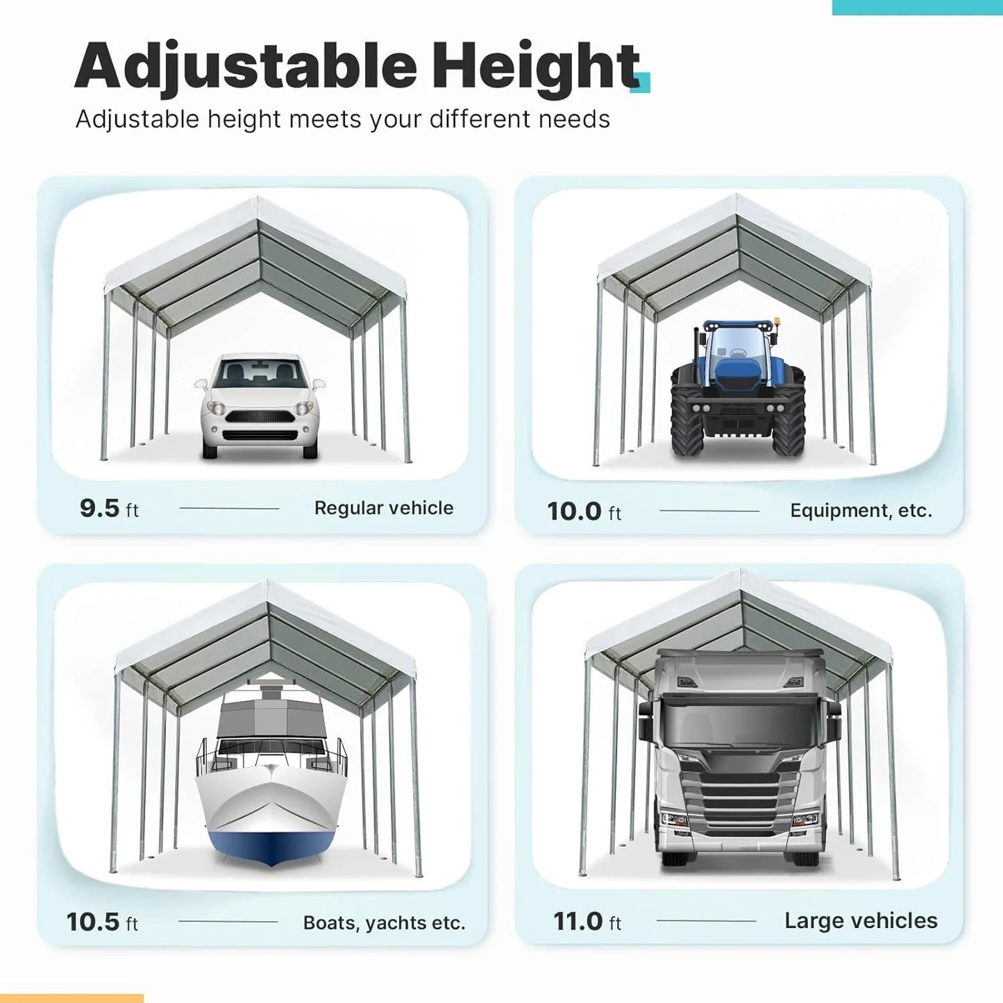 ADVANCE OUTDOOR 10x20 ft Heavy Duty Carport Potable Car Canopy Garage Party Tent Boat Shelter, Adjustable Height from 9.5 ft to 11 ft, Beige