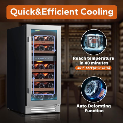 24'' Wine Cooler Refrigerator - 46 Bottle Wine Fridge Dual Zone with Modern Touch Intelligent Digital 40°-65°F Low Noise, Built in or Freestanding Wine Cooler for Home and Kitchen