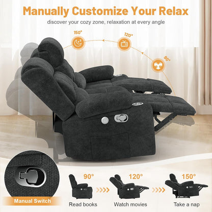 3 Seat Reclining Sofa with Storage Drawer USB Ports & Cup Holders Manual Couch