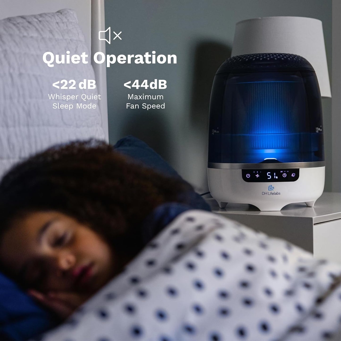 Bedroom Evaporative Humidifier, Humidifier and Air Purifier in One, with HOCL Generator, Mildew Remover, Pet Smoking Odor Eliminator, 538 Square Feet, Blue