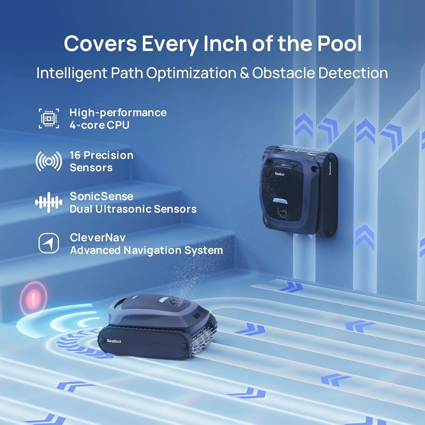 Beatbot AquaSense 2 Cordless Robotic Pool Vacuum Cleaner, Smart Surface Parking, Double-Pass Waterline Scrubbing, Cleans Floor, Walls, and Waterline, Above & In-Ground Pools up to 3,230 sq.ft - Blue