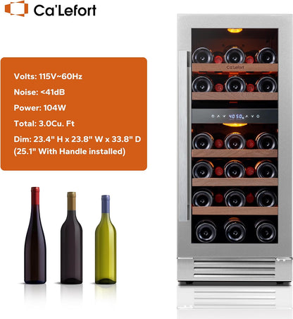24'' Wine Cooler Refrigerator - 46 Bottle Wine Fridge Dual Zone with Modern Touch Intelligent Digital 40°-65°F Low Noise, Built in or Freestanding Wine Cooler for Home and Kitchen