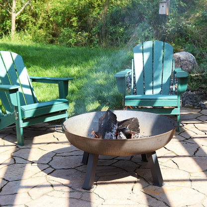 34-Inch Rustic Cast Iron Outdoor Raised Fire Pit Bowl with Handles - Oxidized Finish