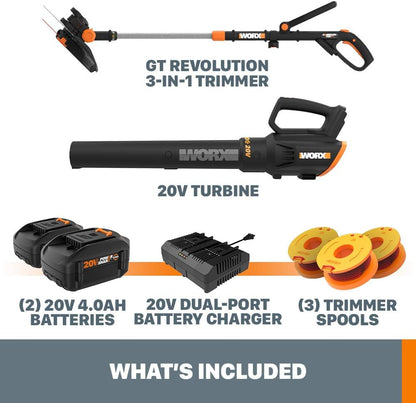 20V GT Revolution 12" 4.0Ah Cordless String Trimmer & Turbine Leaf Blower Power Share Combo Kit - WG930.3 (Batteries & Charger Included)