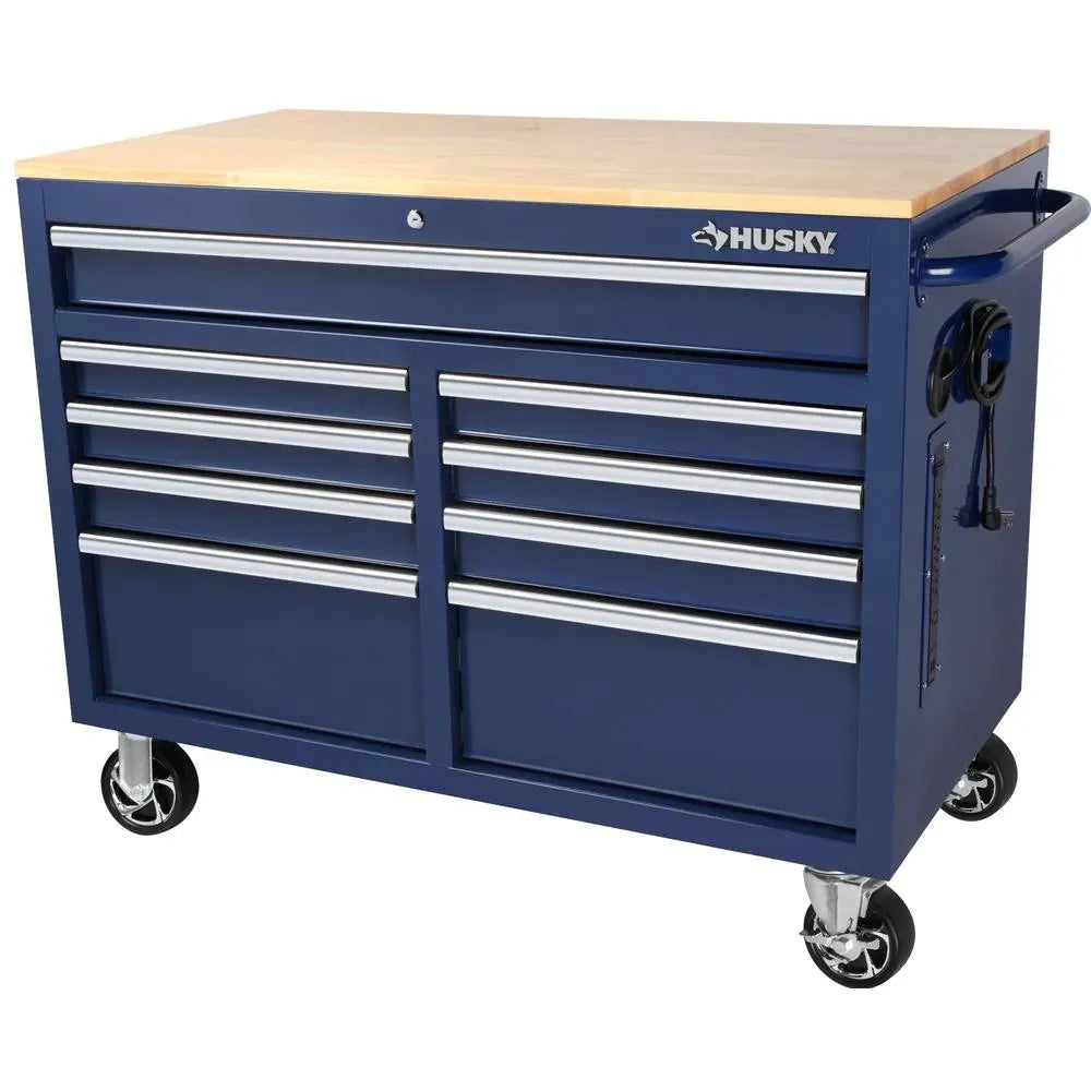 46-in W x 24.5-in D 9-Drawer Mobile Workbench with Hardwood Top and Power Station 锟斤拷 Gloss Black