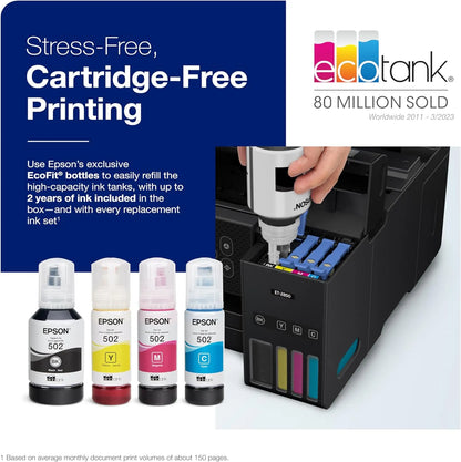 Epson EcoTank ET-4800 Wireless All-in-One Inkjet Printer, White Cartridge-Free, Scanner, Copier, Fax, ADF, Ethernet, Home Office