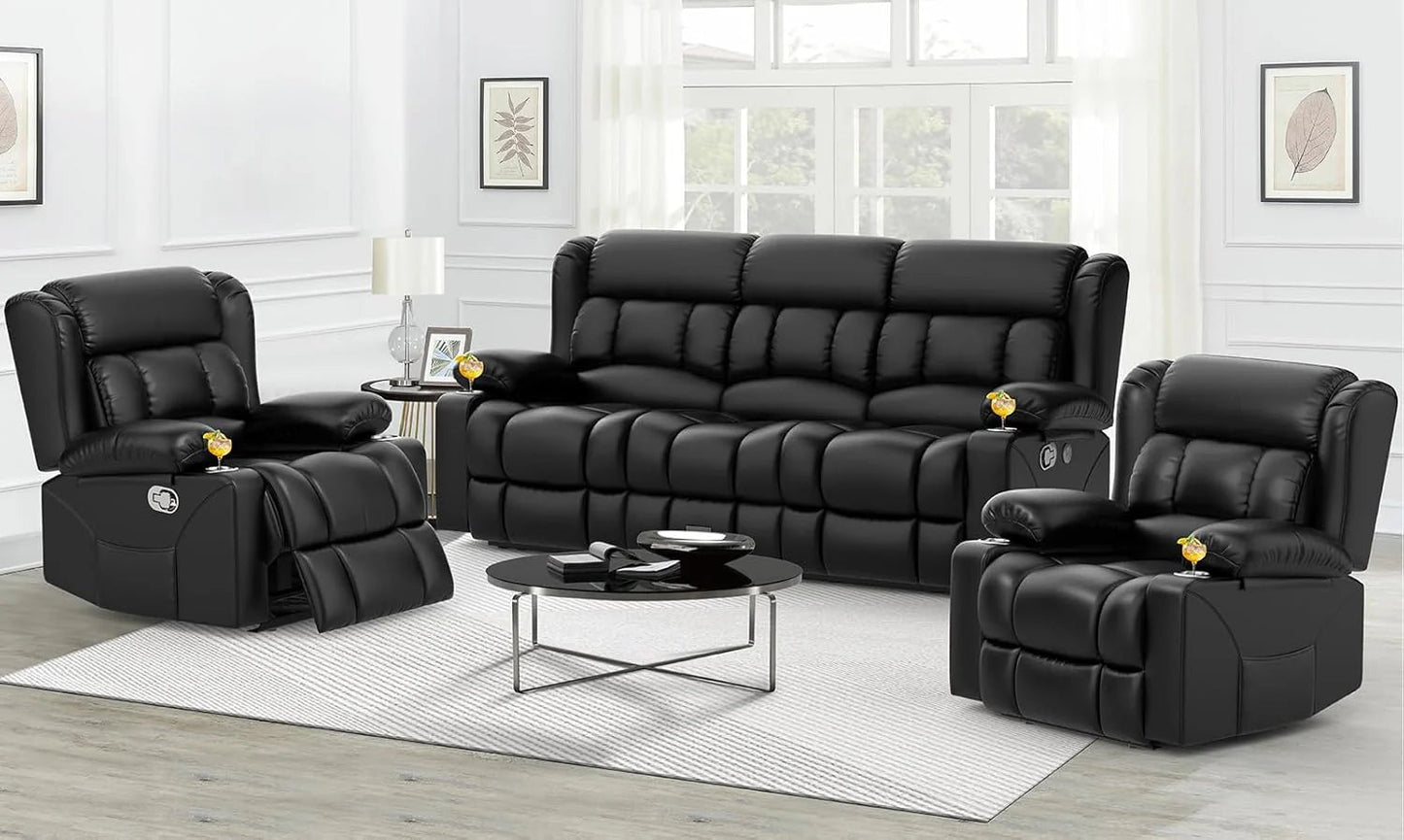 3 Seat Reclining Sofa with Storage Drawer USB Ports & Cup Holders Manual Couch
