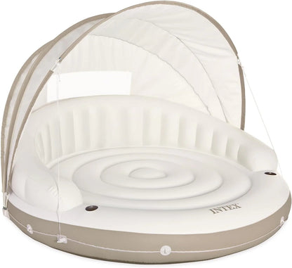 58292EP Canopy Island Inflatable Pool Float: Comfortable Lounge Surface – Built-in Cup Holders – Detachable Sunshade – 440lb Max Weight Capacity – 78.5" x 59"