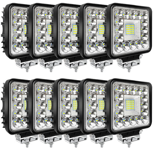 4-inch LED 120W 10000lm 12V 24V Truck ATV UTV RV RZR Boat Pickup Golf Cart Snow blower Square LED Off-road driving workplace Cube Light Pod, 10Pack