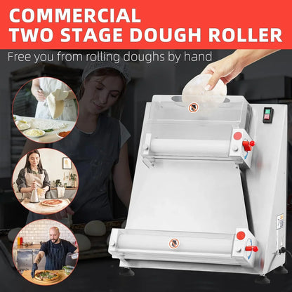 Garvee Commercial Pizza Dough Roller Sheeter, Max 16", Automatic 370W Electric Pizza Dough Roller, Stainless Steel, Suitable for Noodle, Pizza Bread and Pasta Maker Equipment