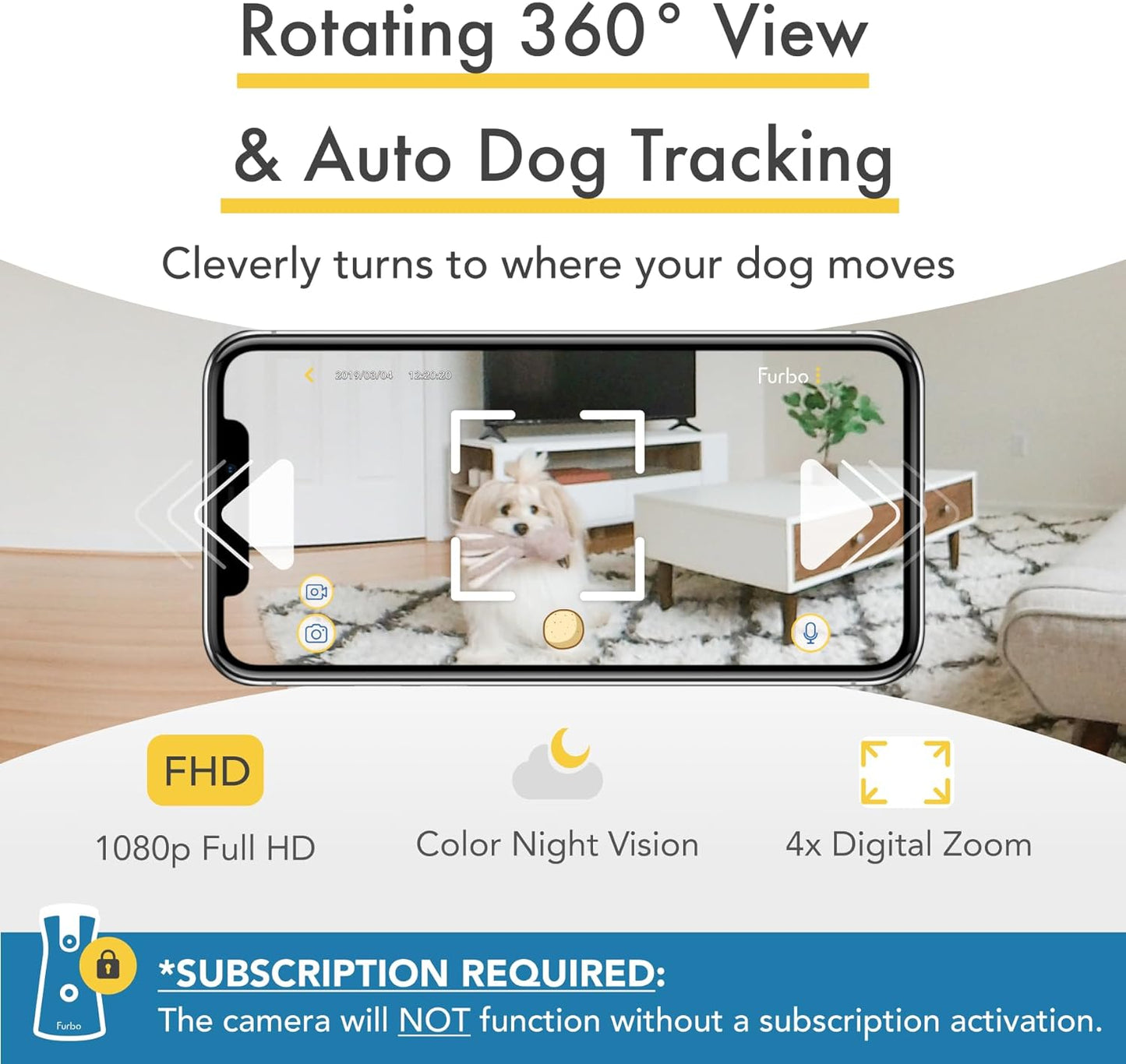 360° Cat Camera: See Your Cat from Anywhere | Rotating 360° Cat Tracking, Treat Toss, Color HD Night Vision, 2-Way Audio, Real-Time Notifications, Designed for Cats | Pet Camera w/Phone App
