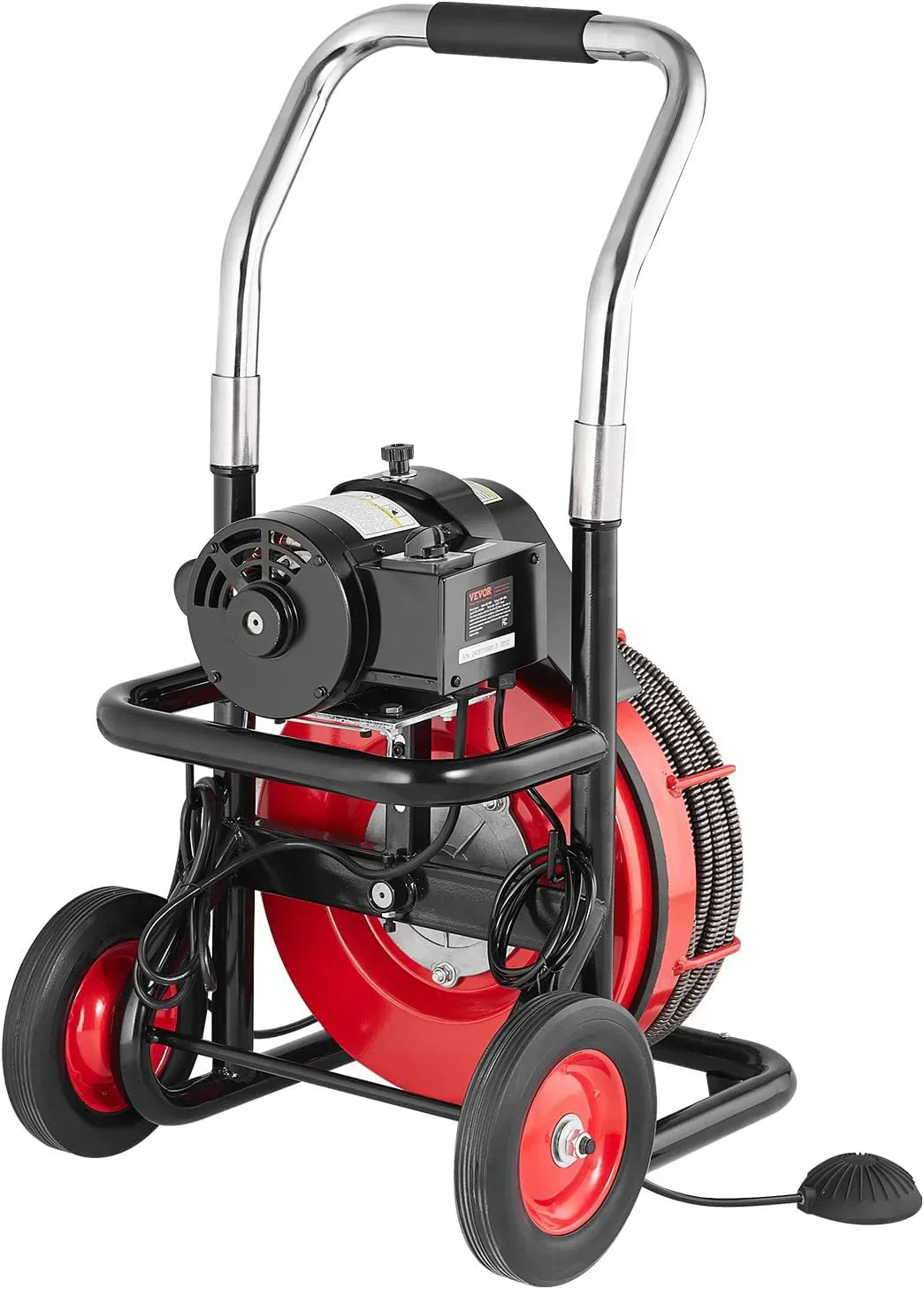 Drain Cleaner Machine 100FT x 1/2 Inch, Auto Feed Sewer Snake Auger on Wheels, 550W Portable Drain Cleaning Machine with 8 Cutters & Air-activated Foot Switch for 2" to 4" Pipes