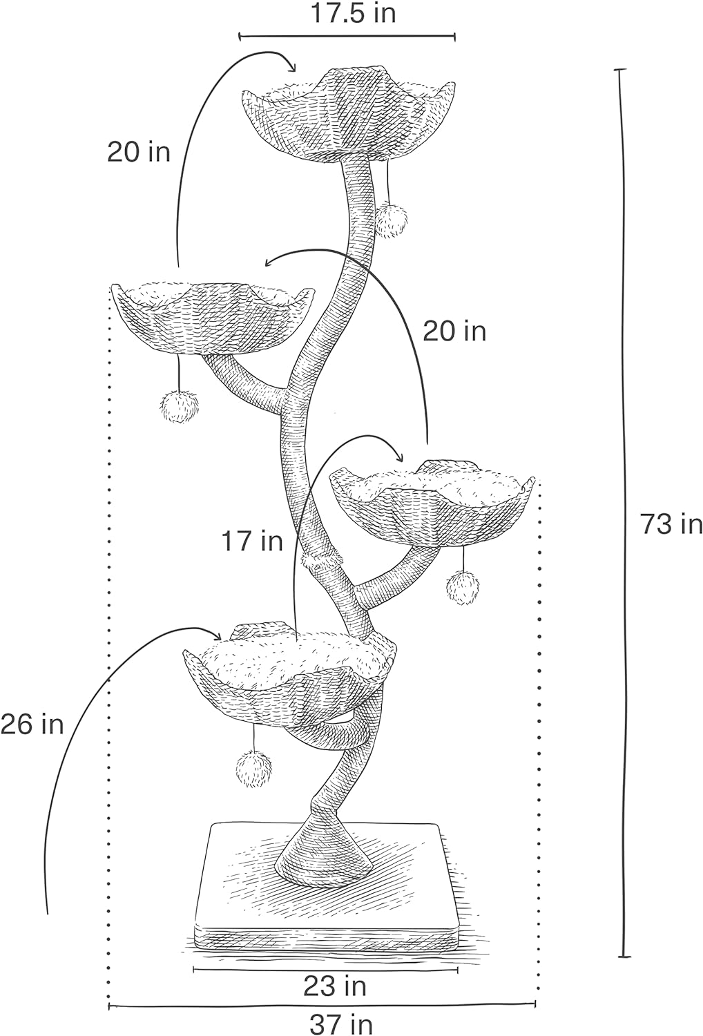 73" Tall Modern Cat Tree Scratching Tower for Large Cats, Scratching Post Condo, Cat Tower for Multiple Cats, Luxury Cat Gifts by Mau Lifestyle