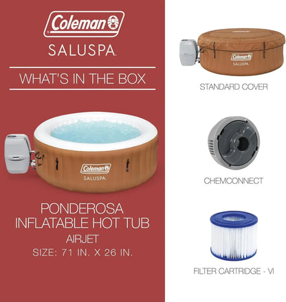 Coleman SaluSpa Miami AirJet 2 to 4 Person Round Inflatable Hot Tub Portable Outdoor Spa with 120 Soothing AirJets and Insulated Cover, Black