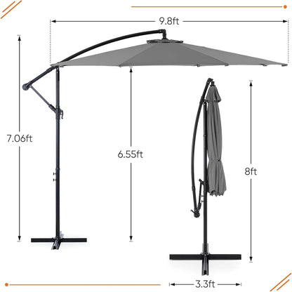 9.8FT Offset Patio Umbrella Hanging Cantilever Umbrella Outdoor Sun Shade with Easy Tilt Adjustment, 8 Ribs, UV Protection for Backyard, Lawn, Garden and Pool, Blue