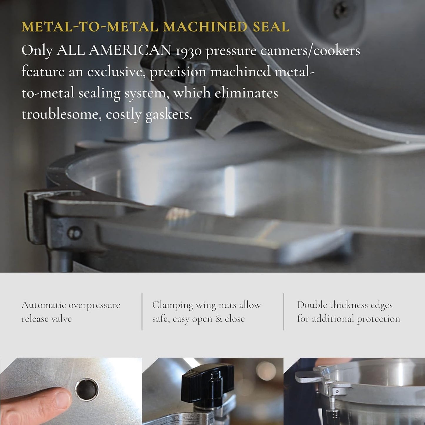 All American 1930: 21.5qt Pressure Cooker/Canner (The 921) – Exclusive Metal to Metal Sealing System – Easy to Open & Close – Suitable for Gas, Electric, or Flat Top Stoves – Made in the USA