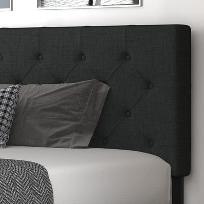 Allewie Upholstered Queen Size Platform Bed Frame with 4 Storage Drawers and Headboard, Square Stitched Button Tufted, Mattress Foundation with Wooden Slats Support, No Box Spring Needed, Light Grey