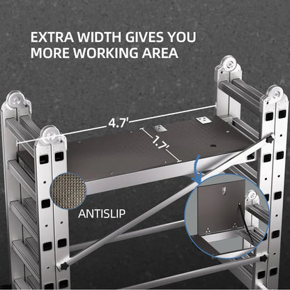 Foldable Scaffolding Ladder, Multipurpose Rolling Work Platform, Scaffold Tower, Ladder Stool Bench, Adjustable Platform, 330 Lbs Duty Rate