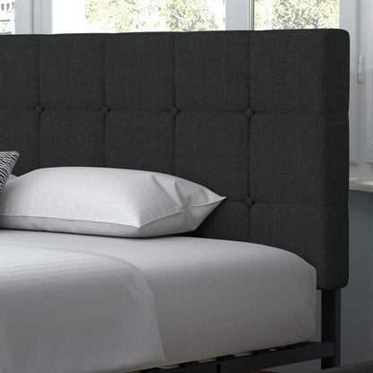Allewie Upholstered Queen Size Platform Bed Frame with 4 Storage Drawers and Headboard, Square Stitched Button Tufted, Mattress Foundation with Wooden Slats Support, No Box Spring Needed, Light Grey