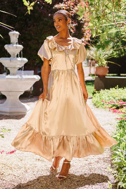 Step into style with our women’s clothing collection Billie Dress in Champagne Satin Step into style with our women’s clothing collection Billie Dress in Champagne Satin