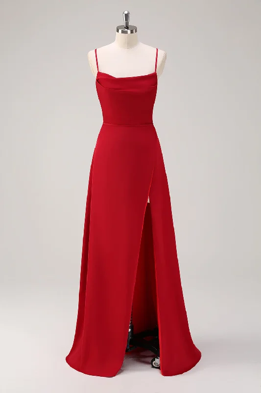 Bold and sophisticated looks for every woman Burgundy Spaghetti Straps A-Line Bridesmaid Dress with Slit Bold and sophisticated looks for every woman Burgundy Spaghetti Straps A-Line Bridesmaid Dress with Slit