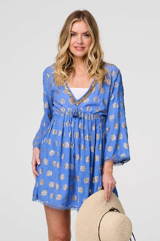 Dress to impress with elegant women’s wear   Foiled Leaf Print Short Beach Dress