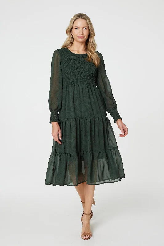 Stylish women’s clothing designed for comfort   Printed Sheer Layer Midi Smock Dress