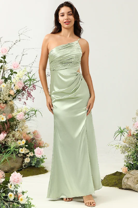 Bold and beautiful clothing for every woman One Shoulder Satin Ruffles Wedding Guest Dress with Slit Bold and beautiful clothing for every woman One Shoulder Satin Ruffles Wedding Guest Dress with Slit