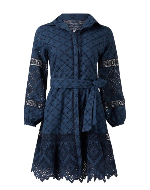 Women’s clothing that combines comfort and style   Navy Cotton Eyelet Dress