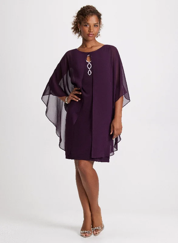 Soft, breathable fabrics for fashionable women   Poncho Effect Chiffon Dress