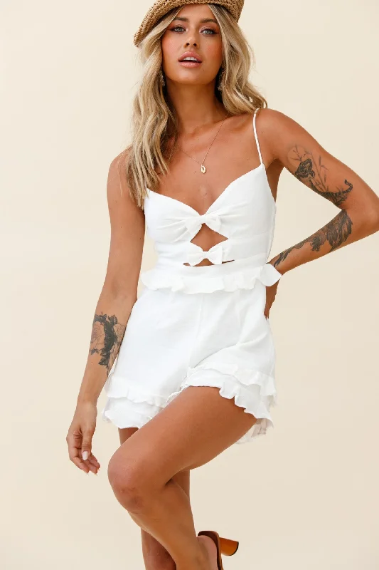 Fashion pieces that complement every woman’s style Sweet Dreams Bow Detail Frill Romper White Fashion pieces that complement every woman’s style Sweet Dreams Bow Detail Frill Romper White