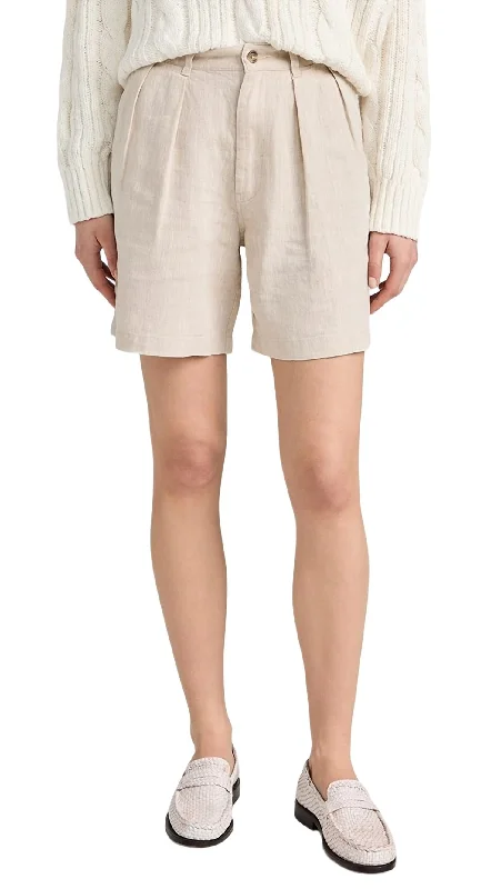 Uncover unique pieces for your perfect wardrobe Double Pleat Shorts In Natural Linen Uncover unique pieces for your perfect wardrobe Double Pleat Shorts In Natural Linen