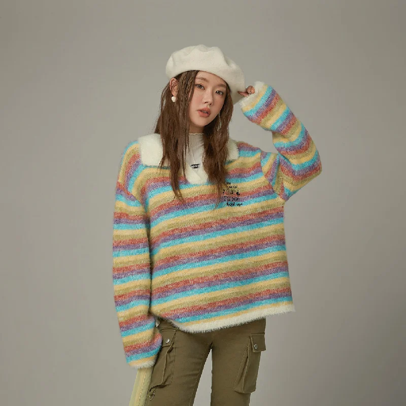 Iconic women’s outfits that never go out of style Collar Rainbow Stripe Knit Sweater Iconic women’s outfits that never go out of style Collar Rainbow Stripe Knit Sweater