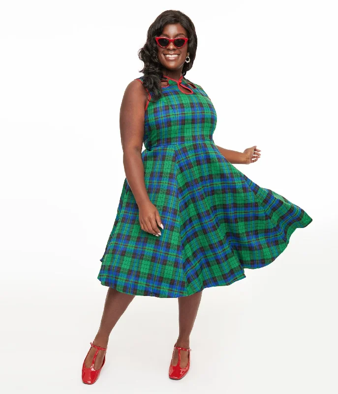 Luxurious fabrics and modern designs for women Banned Plus Size 1950s Green & Blue Winter Check Swing Dress Luxurious fabrics and modern designs for women Banned Plus Size 1950s Green & Blue Winter Check Swing Dress