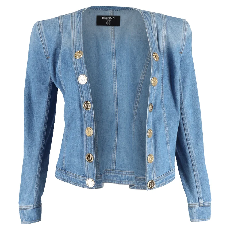 Stylish women’s clothing designed for comfort Balmain Button-Embellished Denim Jacket in Light Blue Cotton Stylish women’s clothing designed for comfort Balmain Button-Embellished Denim Jacket in Light Blue Cotton