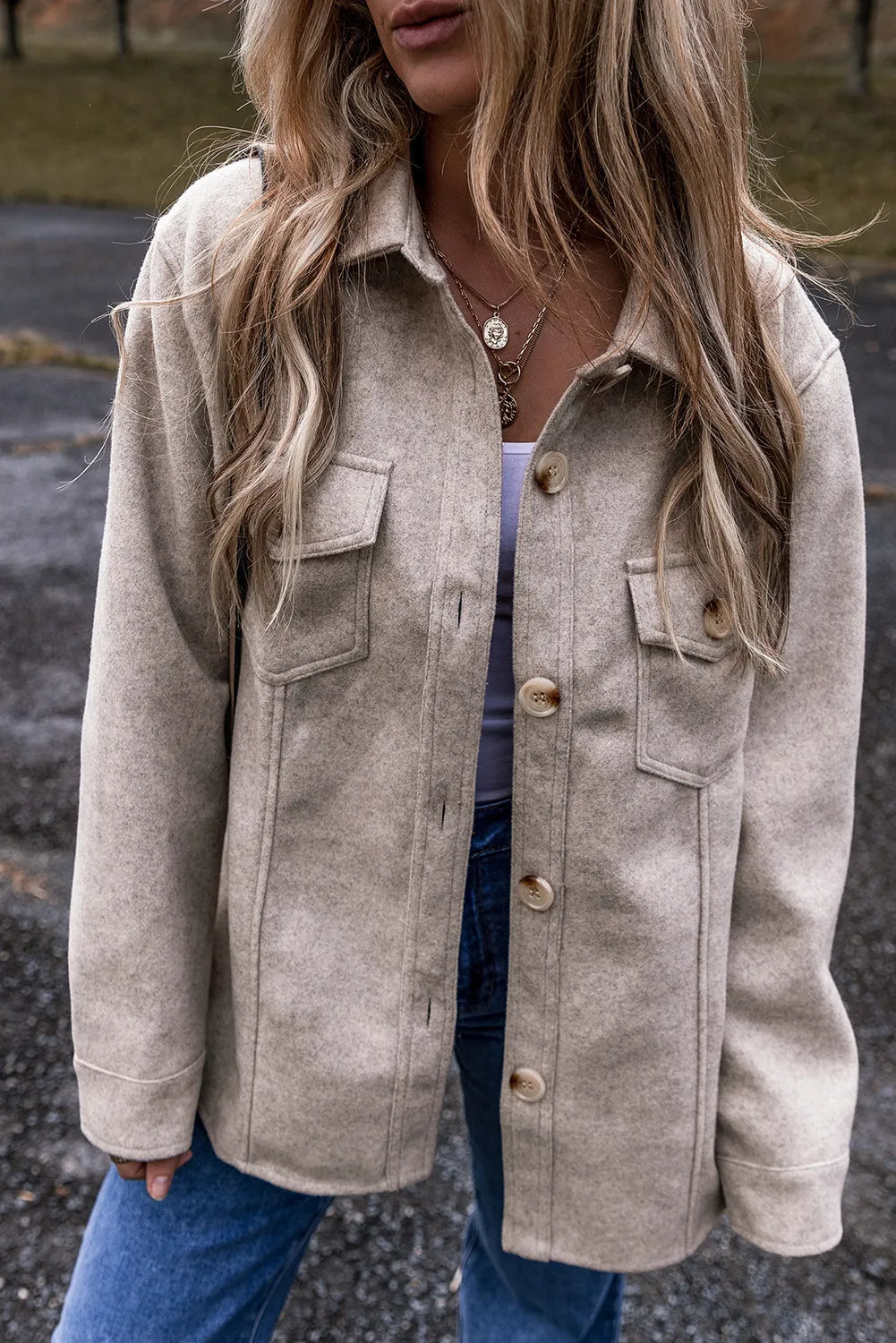 Elegant casual clothing for modern women   Button Up Collared Neck Long Sleeve Jacket