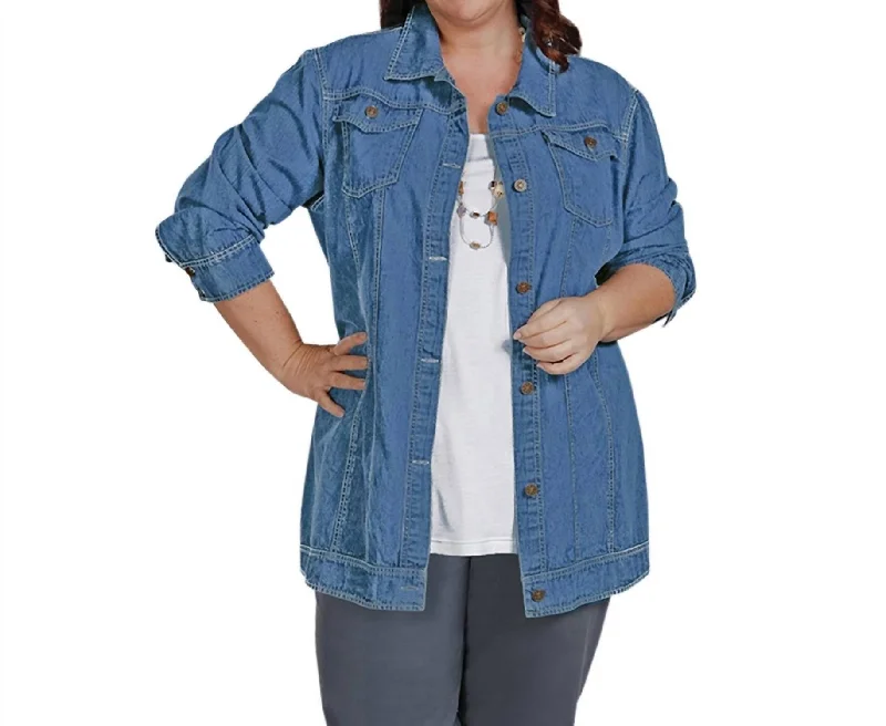 Effortlessly chic outfits for the modern woman   Premium Long Sleeve Rydel Denim Jacket - Plus Size In Light Wash Denim