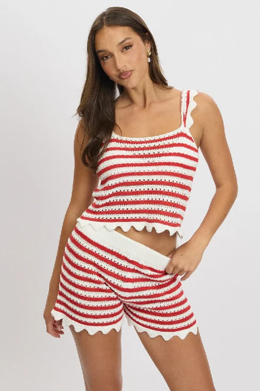 Designer-inspired women’s fashion at affordable prices   Red Stripe Crochet Knit Top