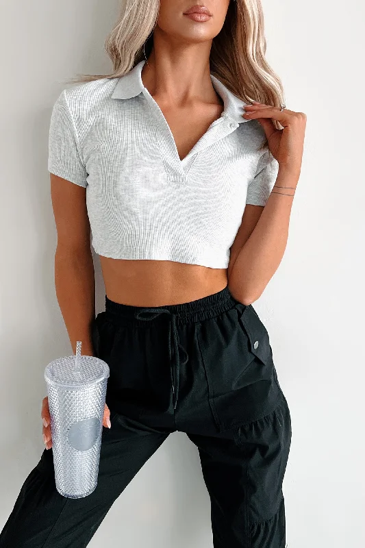 Affordable fashion that looks high-end   Epitome Of Easy Polo Crop Top (Light Grey)