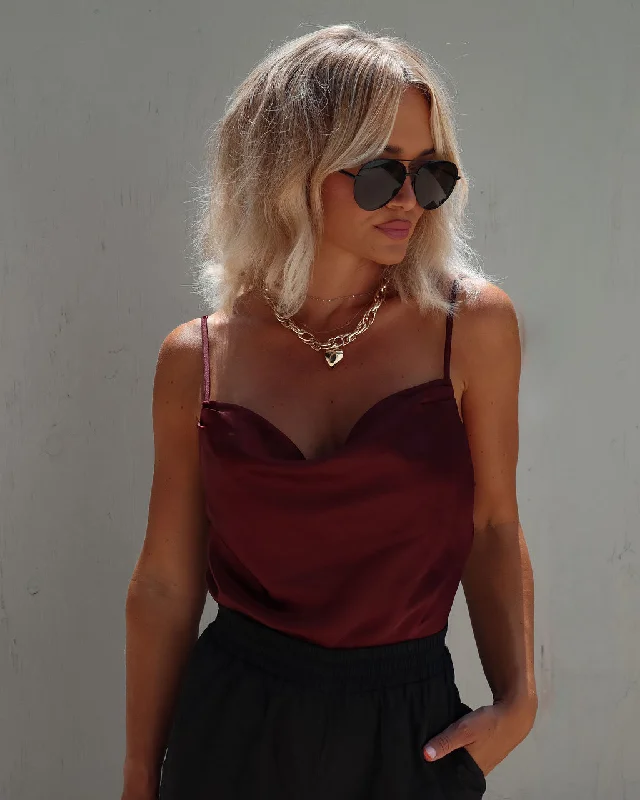Chic, modern fashion for empowered women   Evaluna Satin Cowl Neck Bodysuit