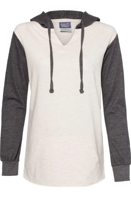 Fashionable clothing to fit every body type MV Sport Womens French Terry Hooded Pullover with Colorblocked Sleeves Fashionable clothing to fit every body type MV Sport Womens French Terry Hooded Pullover with Colorblocked Sleeves