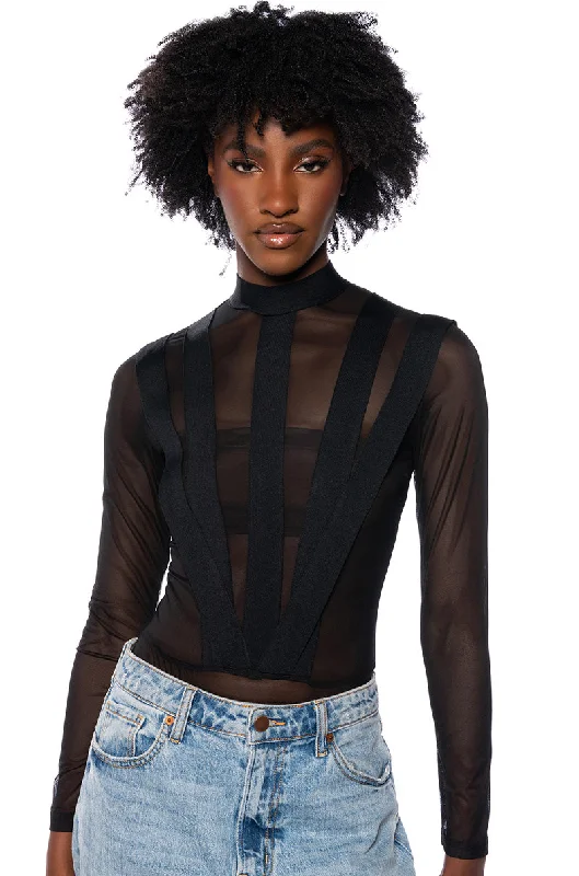 Women’s clothing that combines comfort and style ON THE MONEY MESH PANELED BODYSUIT Women’s clothing that combines comfort and style ON THE MONEY MESH PANELED BODYSUIT