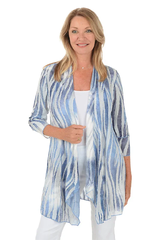 High-fashion styles at affordable prices   Denim Zebra Stripe Textured Cardigan