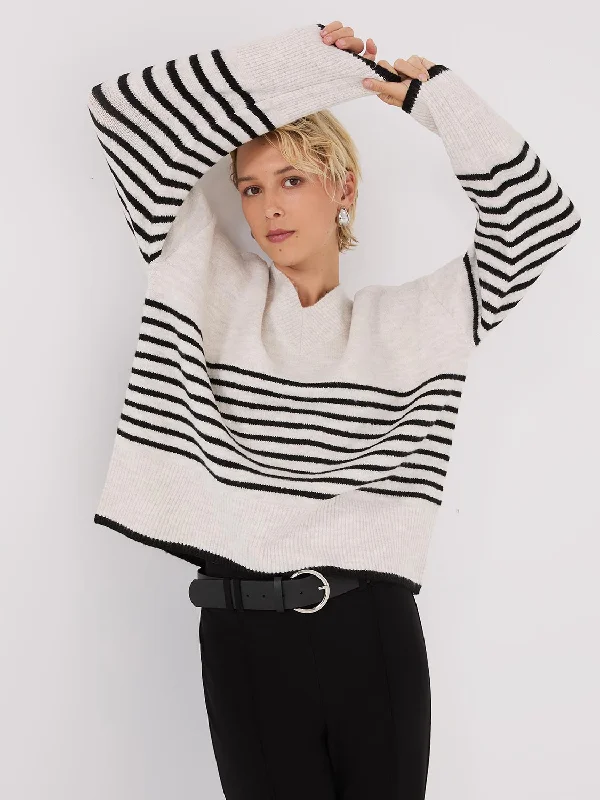 Bold and beautiful clothing for every woman   Striped V-Neck Loose Sweater