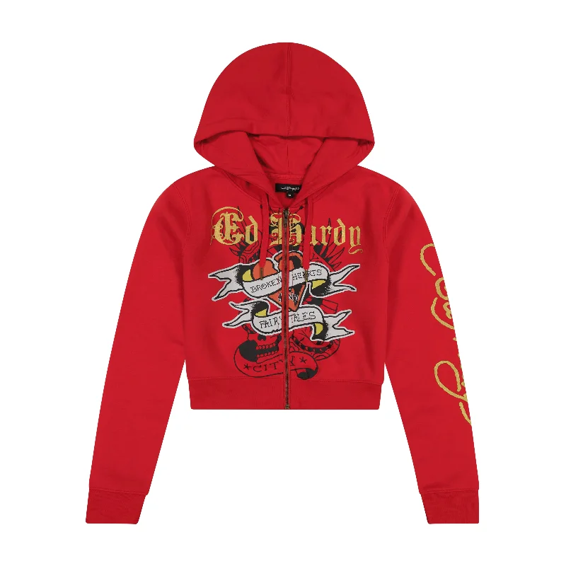 Elevate your look with premium women’s wear   Broken Hearts Cherry Zip Front Cropped Hoodie