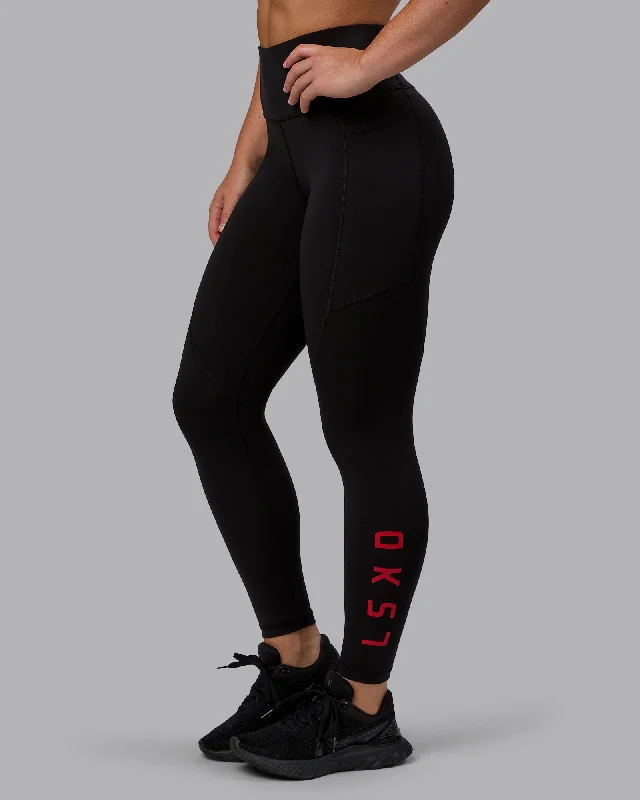 Elegant casual clothing for modern women   Rep 7/8 Length Leggings - Black-Crimson